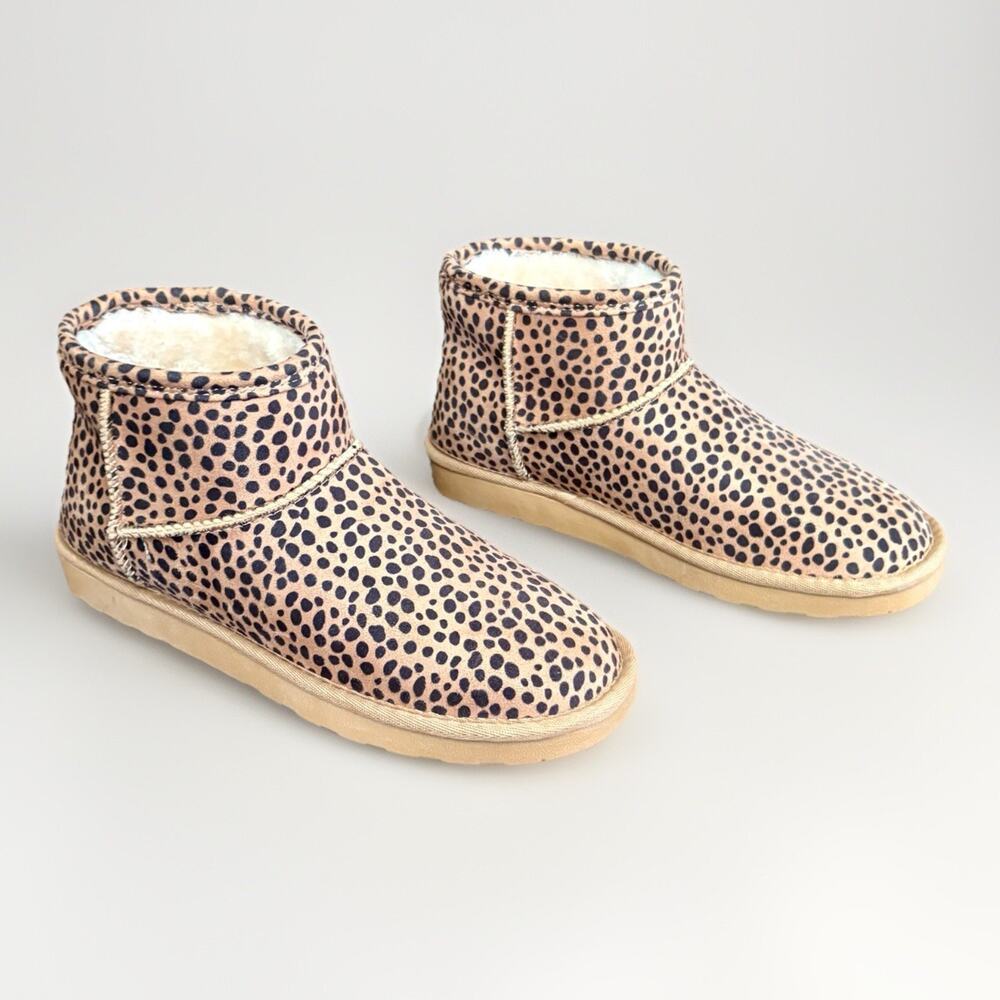 Cheetah Leopard Faux Calf Hair Fur Lined Slip-on Cold Weather Snow Bootie WMNS 9